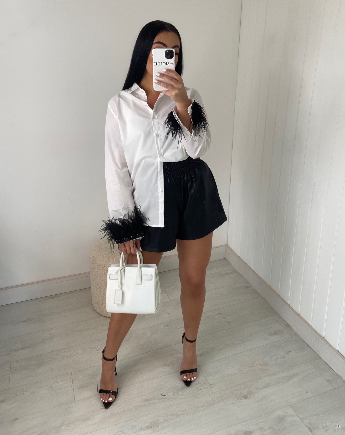 BLACK FEATHER CUFF SHIRT