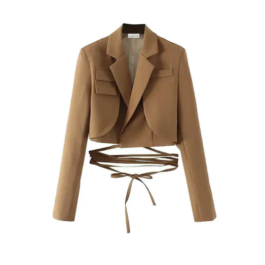 CAMEL TIE WAIST CROP BLAZER