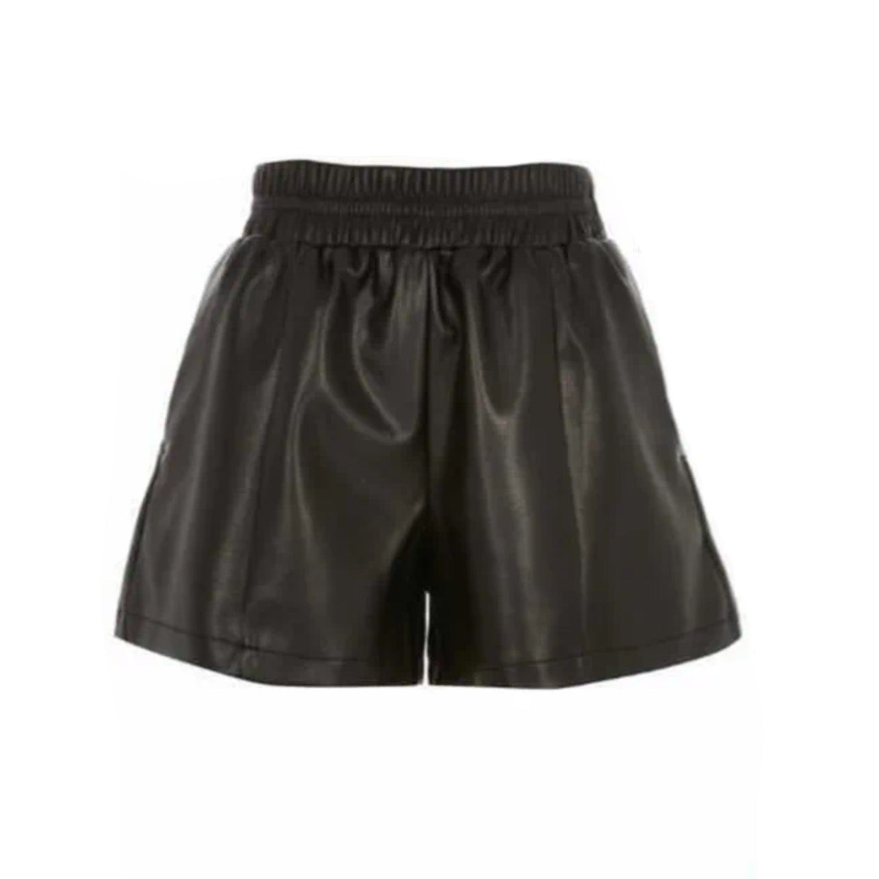 BLACK FLARE VEGAN LEATHER SHORTS