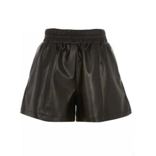 BLACK FLARE VEGAN LEATHER SHORTS