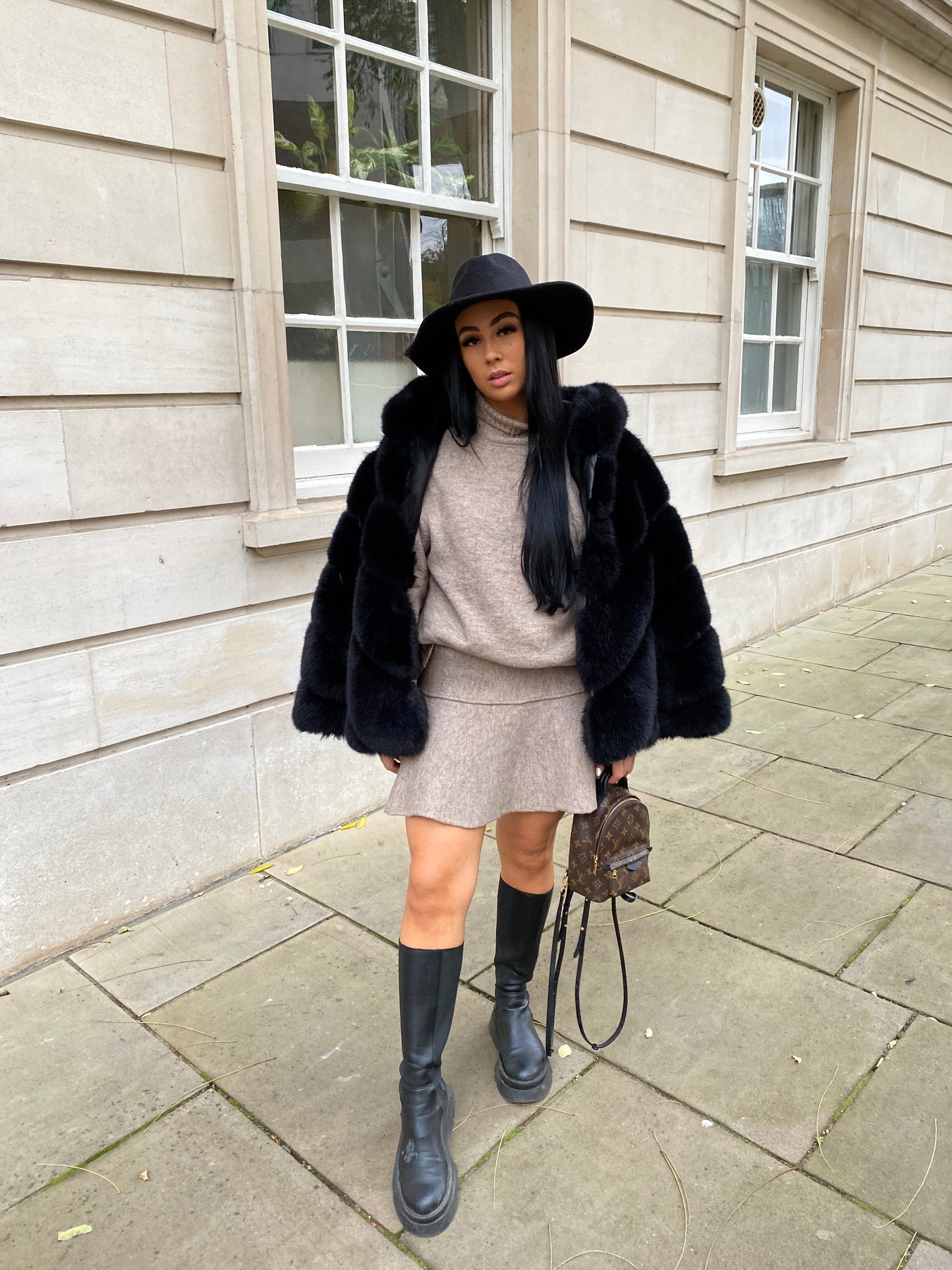 TAUPE KNIT JUMPER AND MINI SKIRT CO-ORD