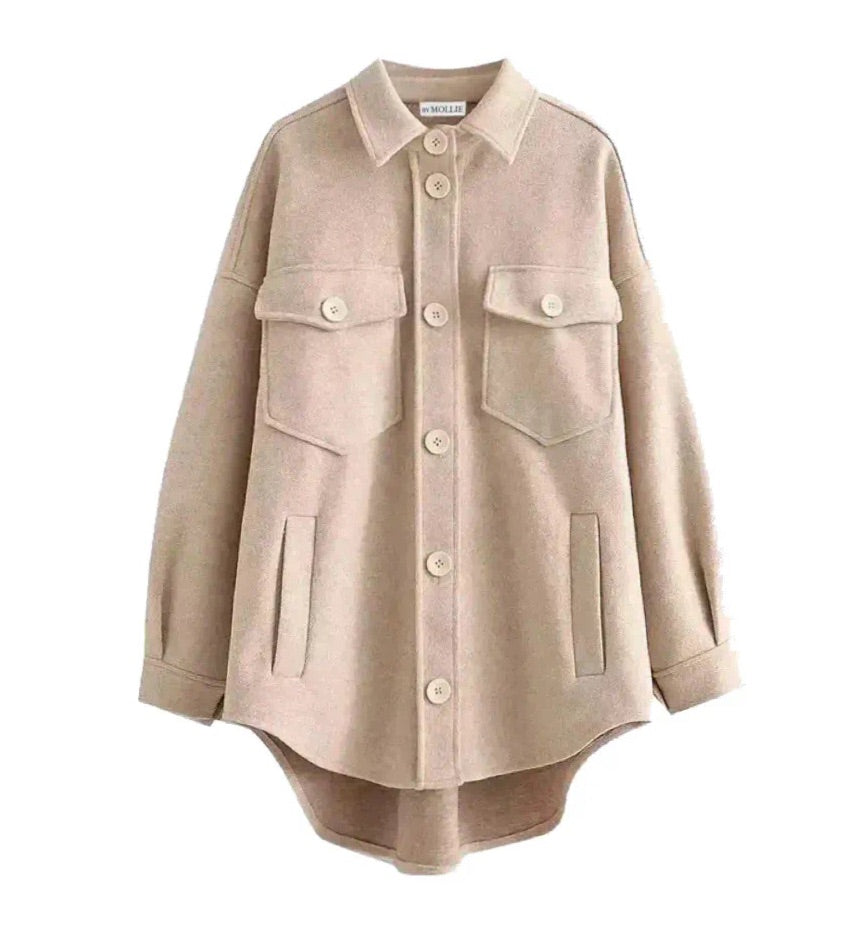 BEIGE OVERSIZED WOOL LOOK SHACKET
