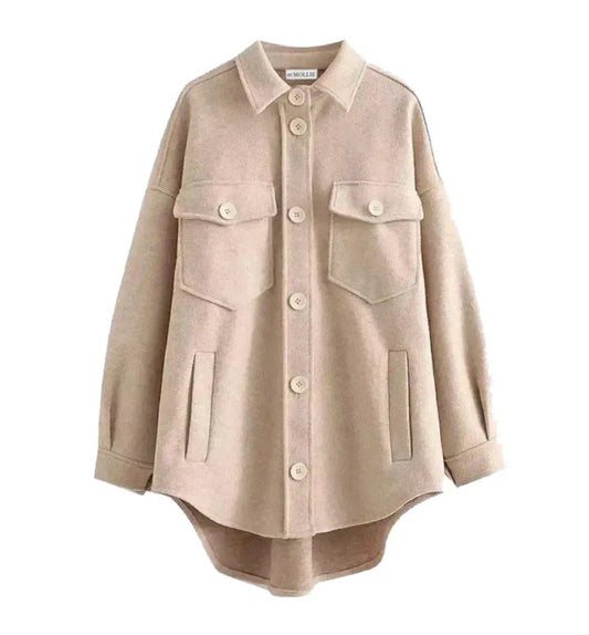 BEIGE OVERSIZED WOOL LOOK SHACKET