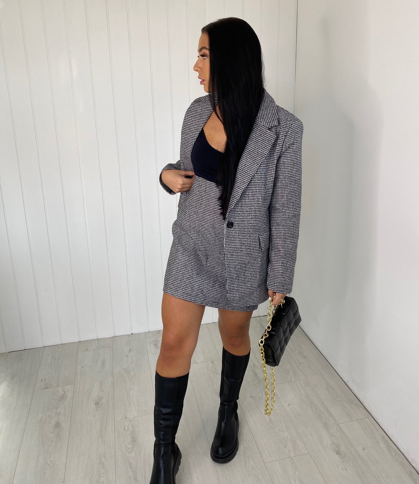 MONOCHROME GINGHAM BLAZER AND MINI SKIRT CO-ORD