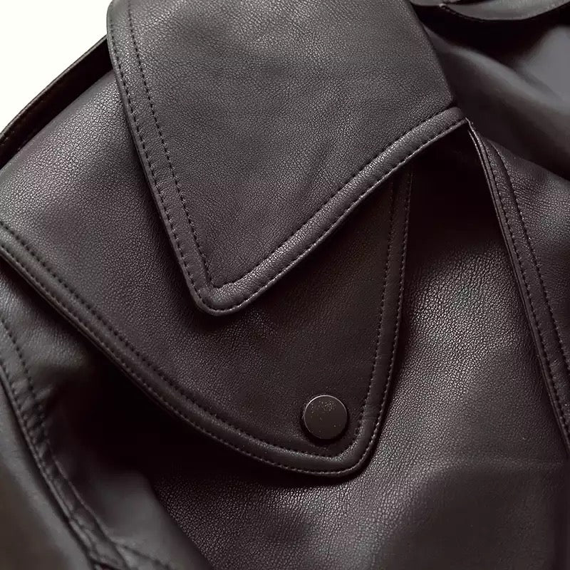 BLACK OVERSIZED VEGAN LEATHER JACKET