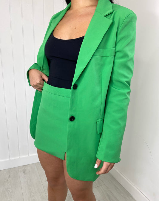 GREEN OVERSIZED BLAZER AND SPLIT MINI SKIRT CO-ORD