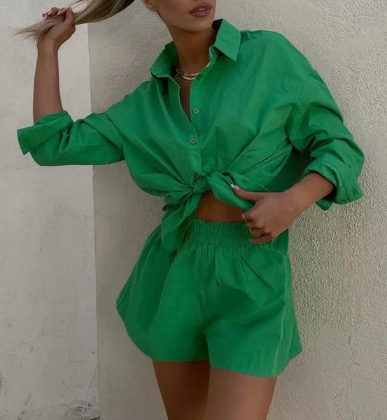 GREEN OVERSIZED SHIRT AND SHORTS CO-ORD