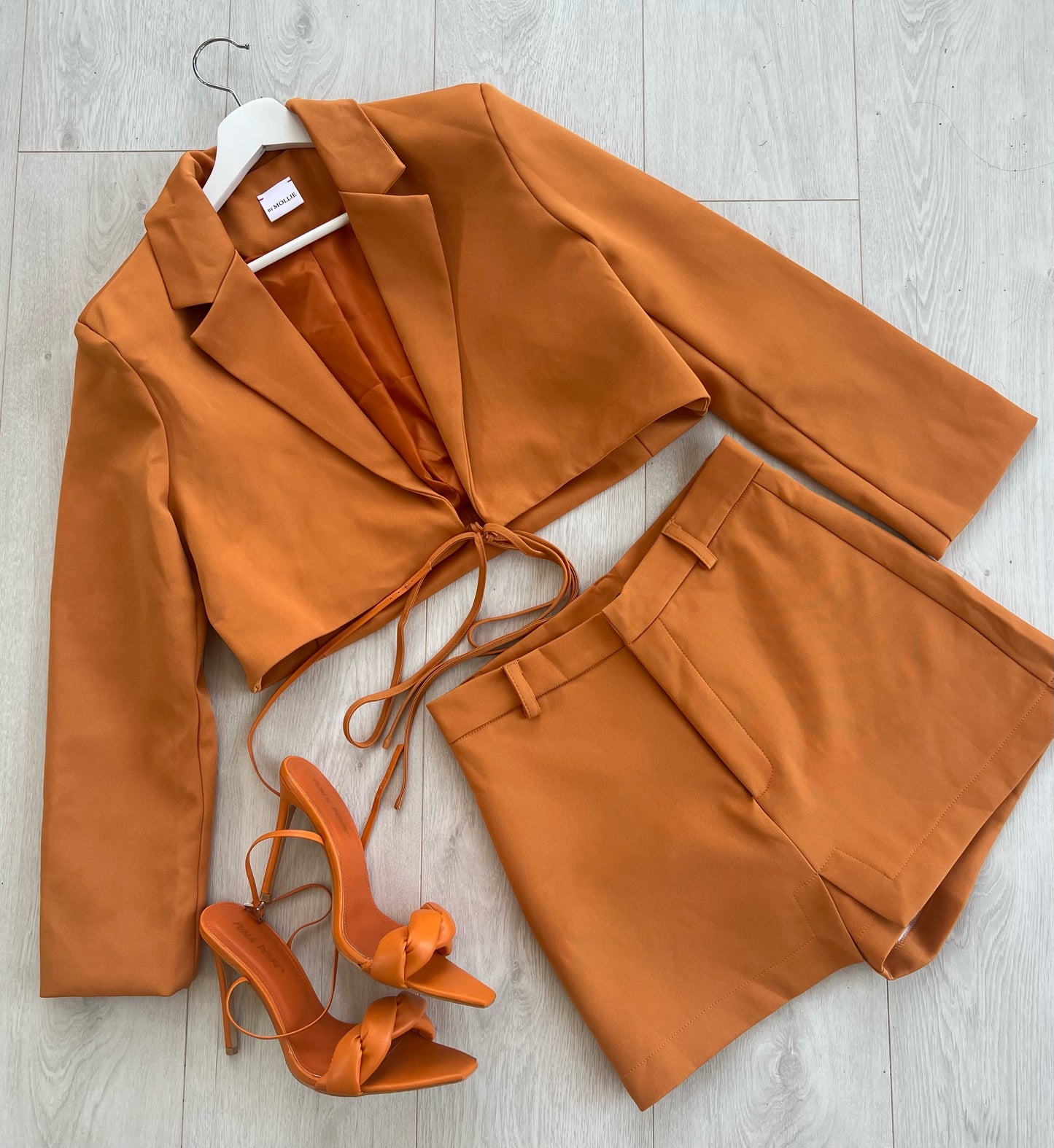 ORANGE TIE WAIST CROP BLAZER
