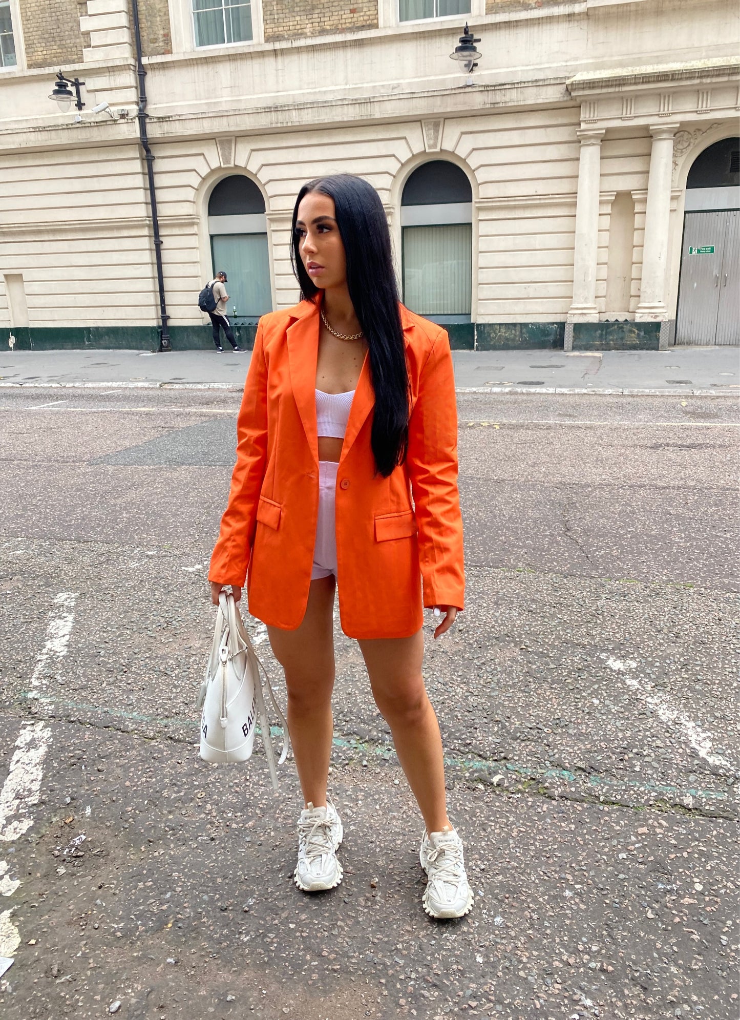 ORANGE OVERSIZED SHOULDER PADDED BLAZER