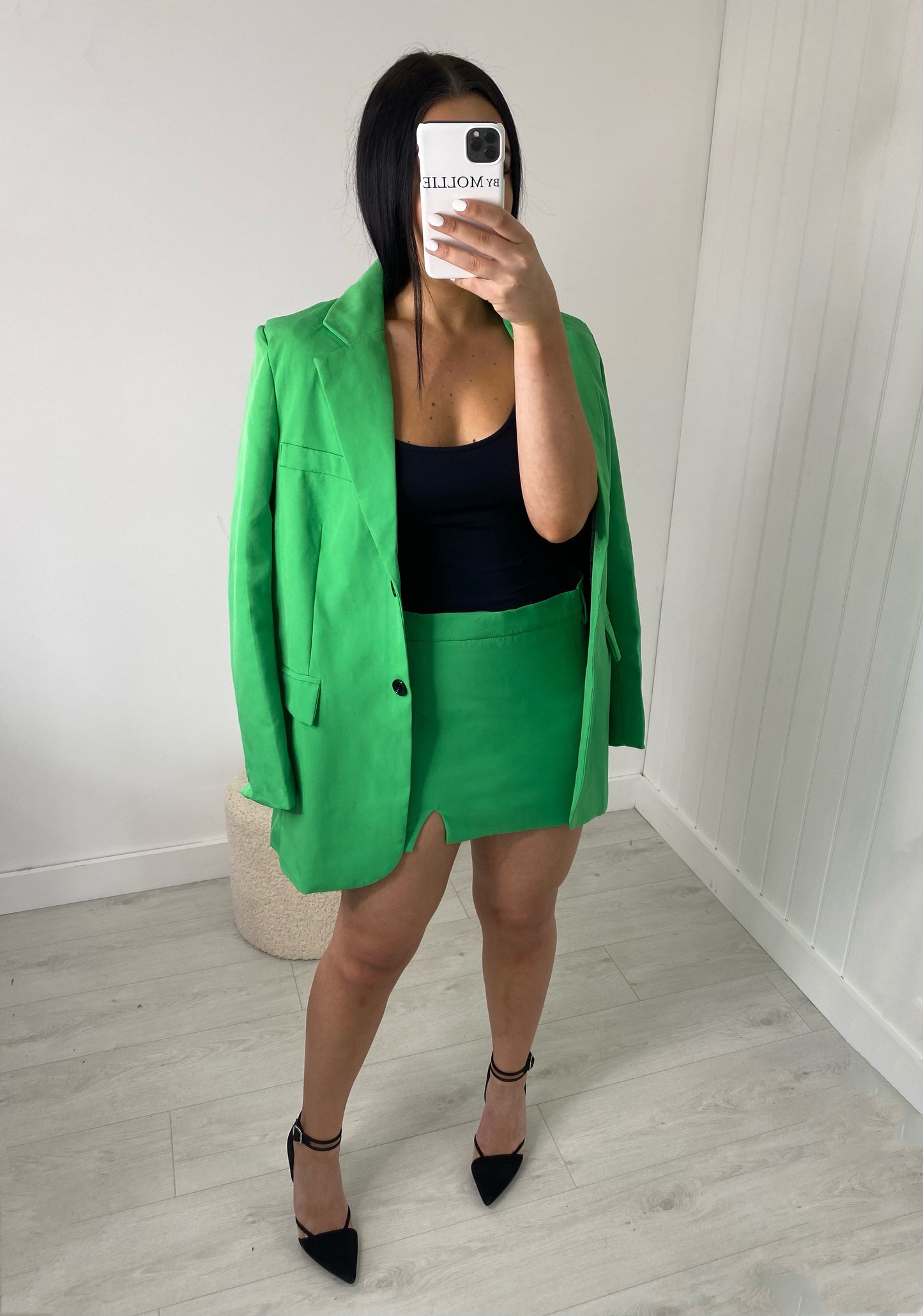 GREEN OVERSIZED BLAZER AND SPLIT MINI SKIRT CO-ORD