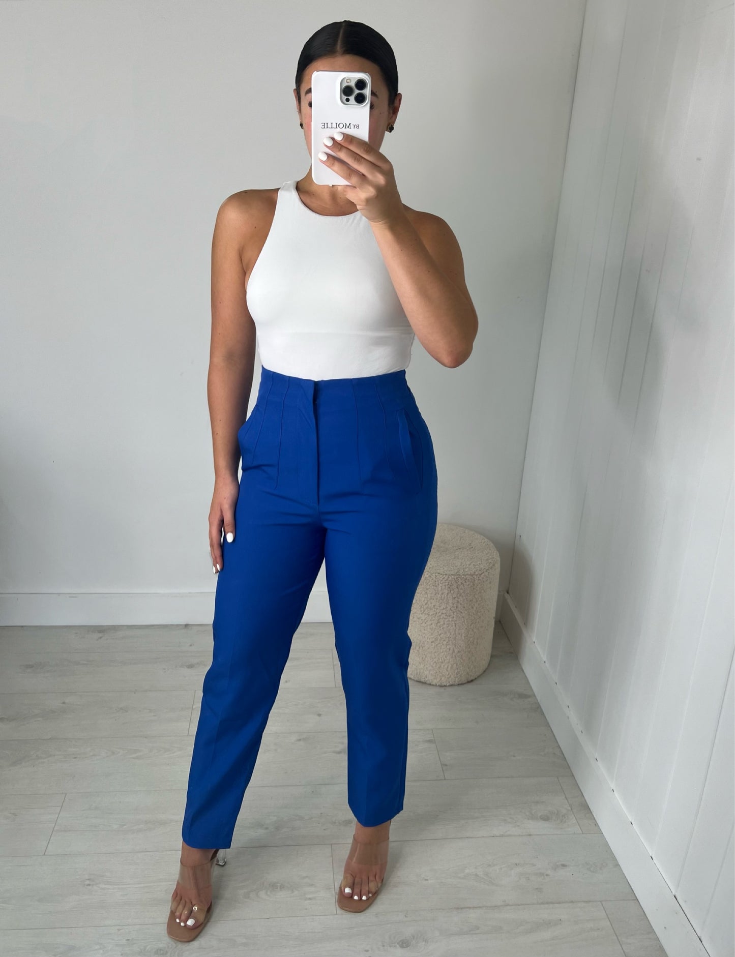 BLUE DARTED HIGH WAIST TROUSERS