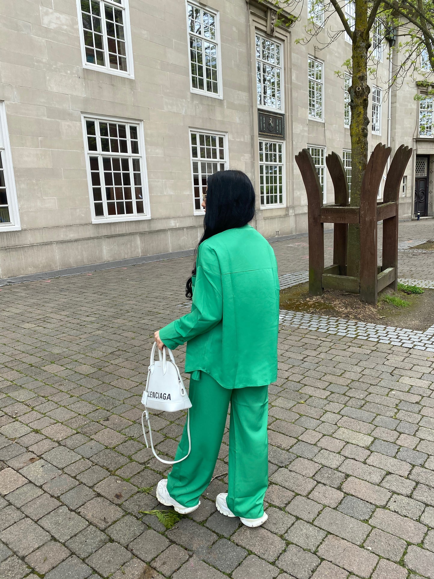 GREEN SATIN OVERSIZED SHIRT AND TROUSER CO-ORD