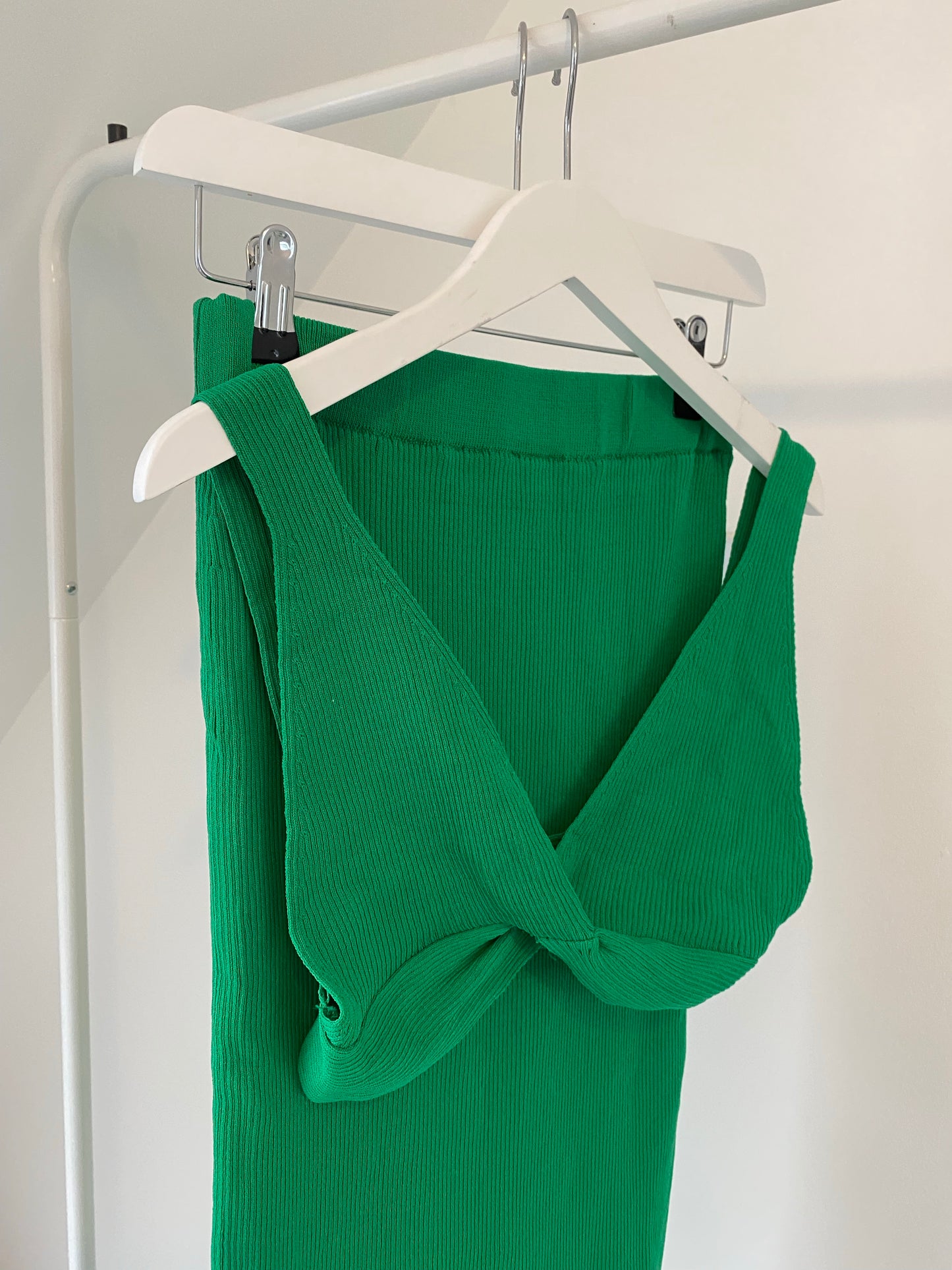 GREEN KNIT BRALET AND SLIT LEG MAXI SKIRT