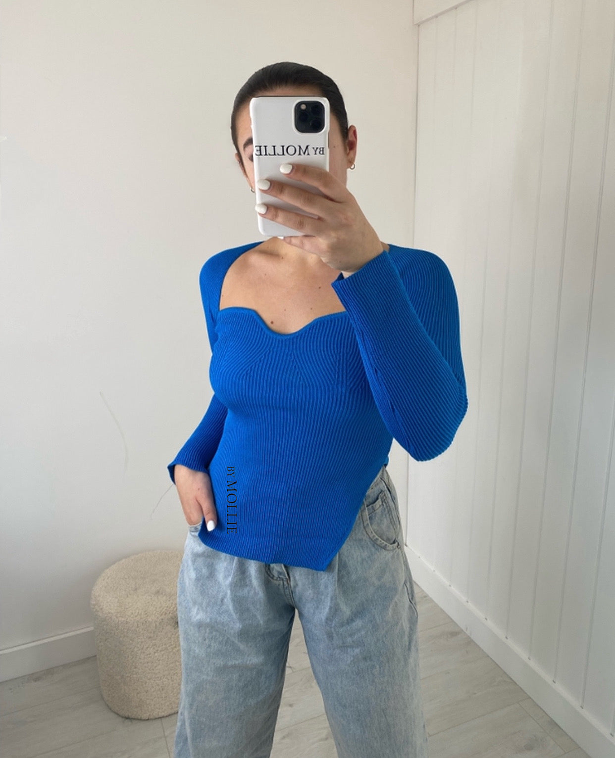 COBALT BLUE SWEETHEART KNIT TOP