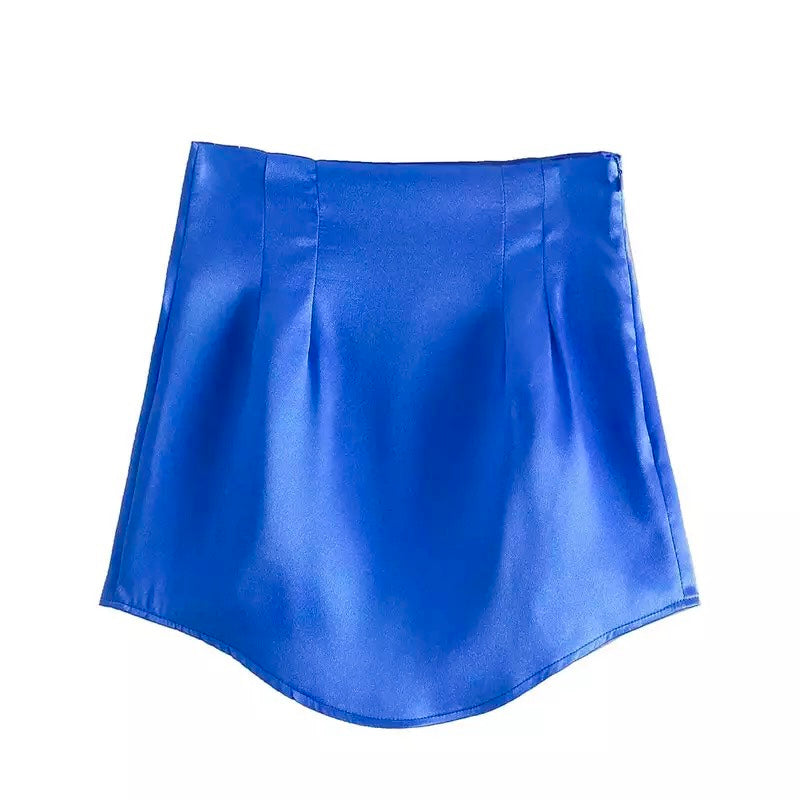 BLUE SATIN MINI SKIRT