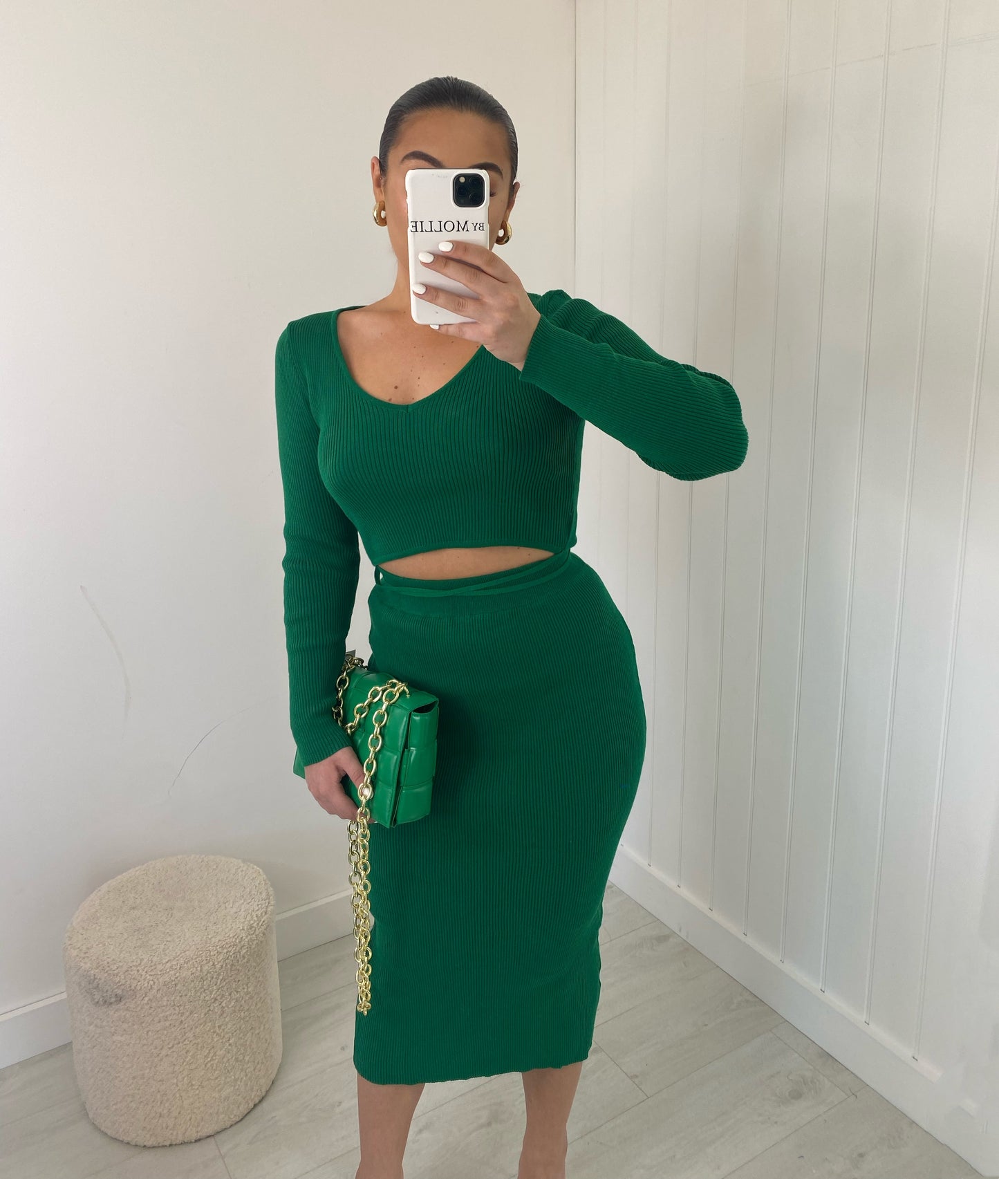 GREEN LONG SLEEVE KNIT TOP AND SKIRT CO-ORD