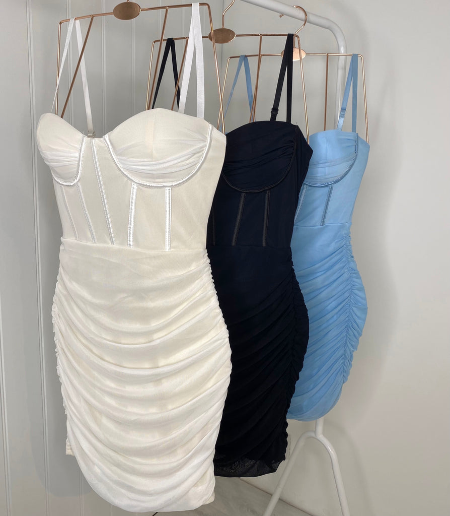MESH RUCHED BODYCON CORSET MINI DRESS bymollie MESH RUCHED BODYCON CORSET MINI DRESS bymollie