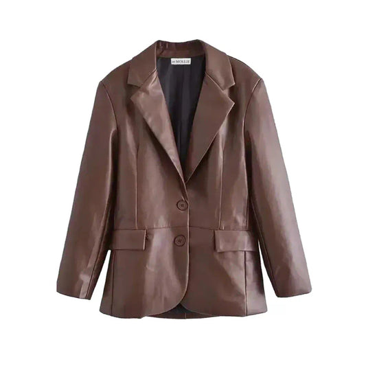 BROWN VEGAN LEATHER BLAZER