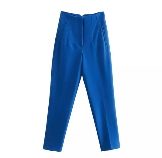 BLUE DARTED HIGH WAIST TROUSERS