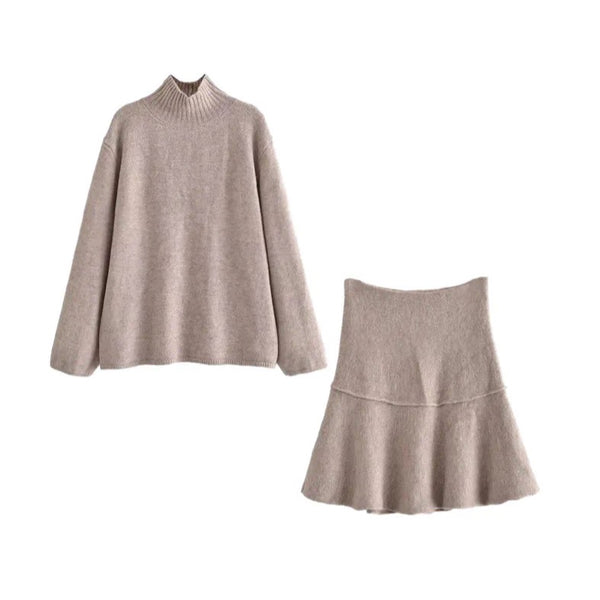 TAUPE KNIT JUMPER AND MINI SKIRT CO-ORD