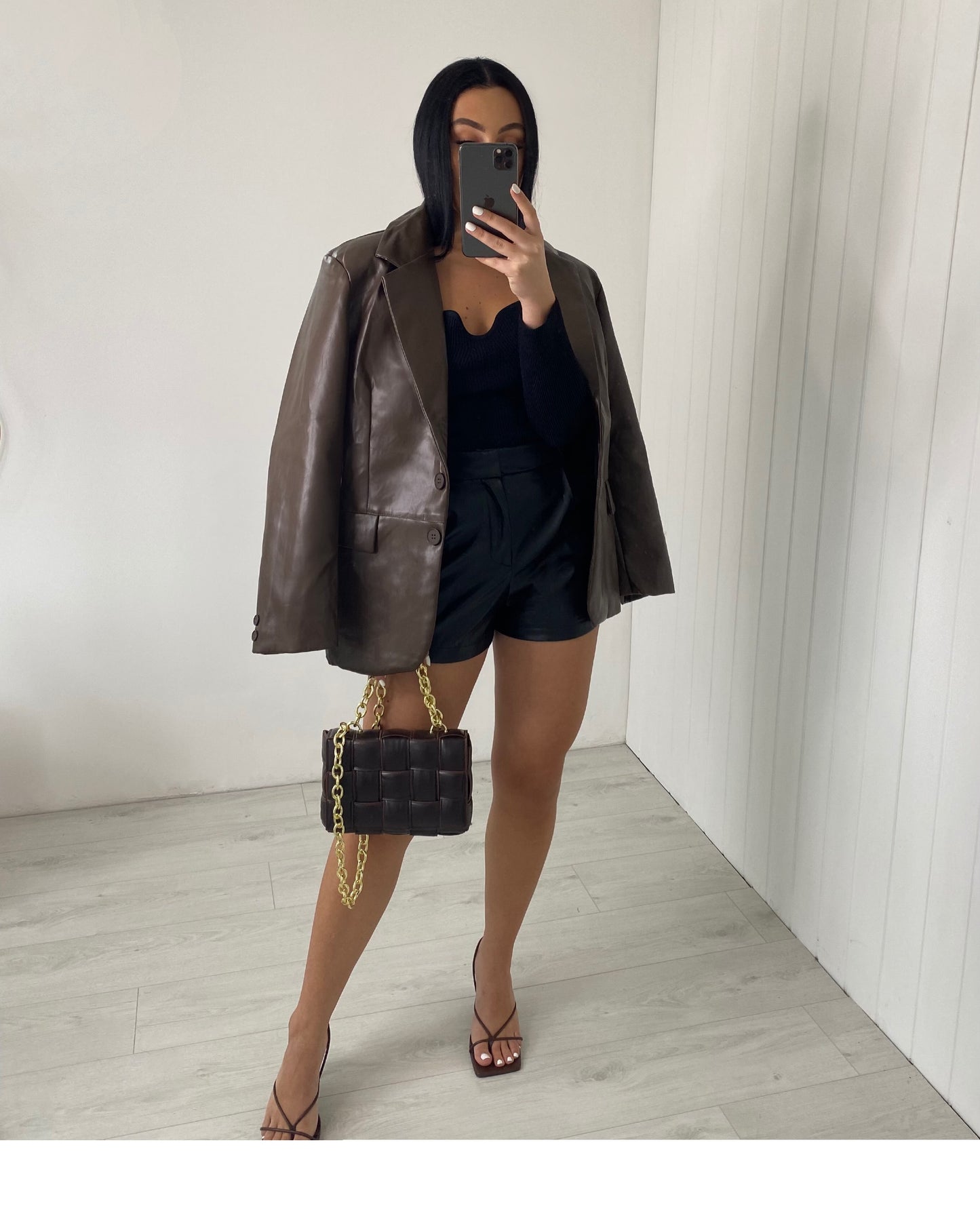 BROWN VEGAN LEATHER BLAZER