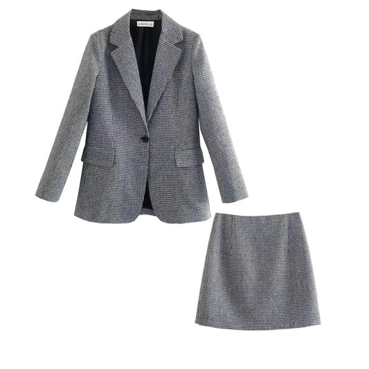 MONOCHROME GINGHAM BLAZER AND MINI SKIRT CO-ORD