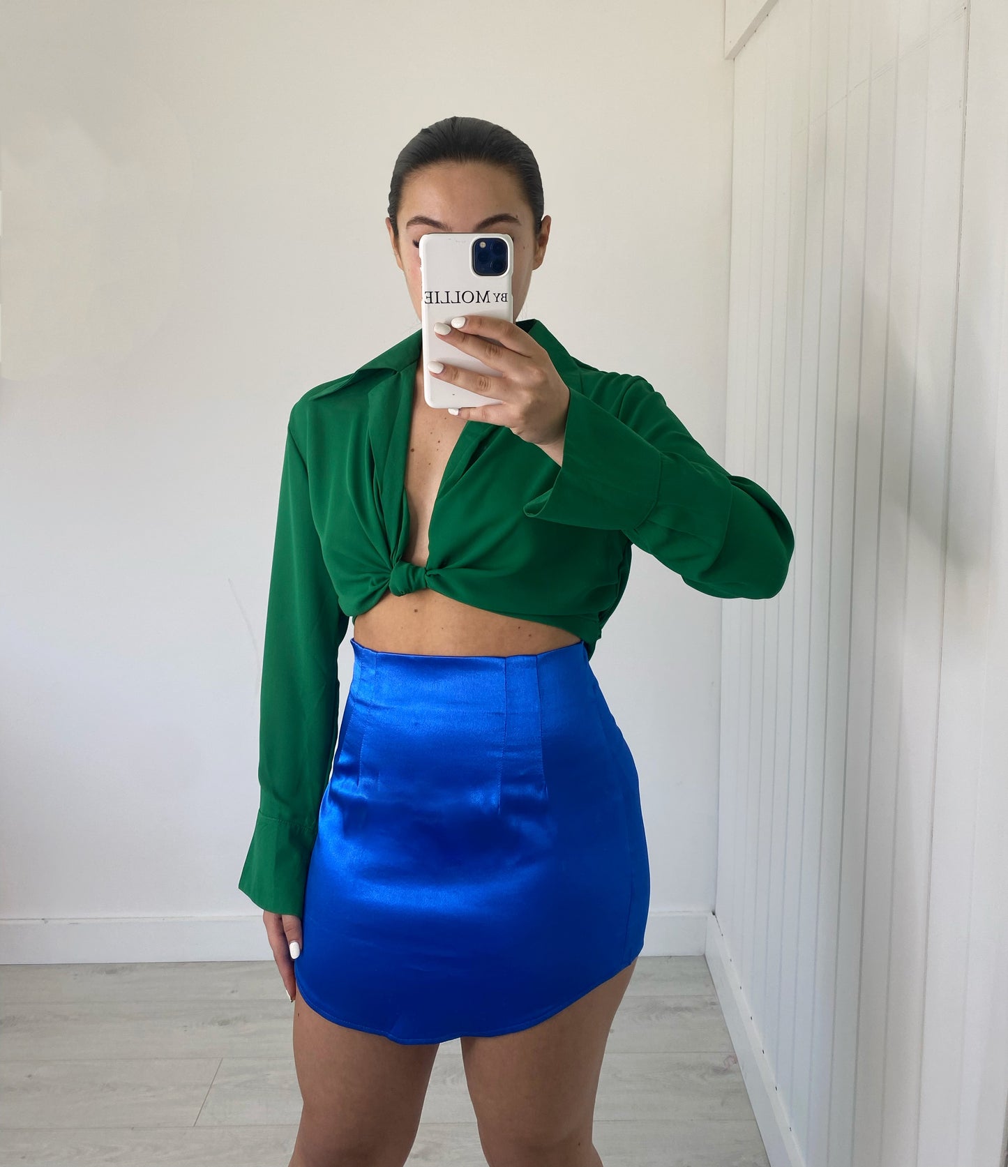 BLUE SATIN MINI SKIRT