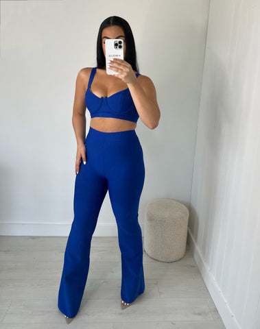 ROYAL BLUE BANDAGE BRALET AND FLARE TROUSER CO-ORD