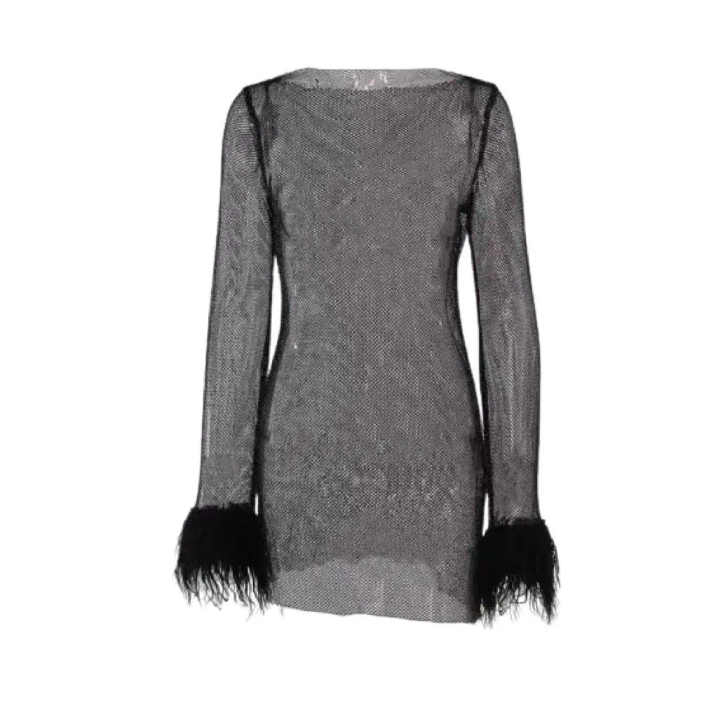 GLITTER MESH SHEER TOP WITH FLUFF SLEEVES