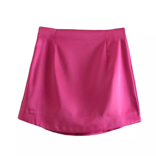 PINK SATIN MINI SKIRT