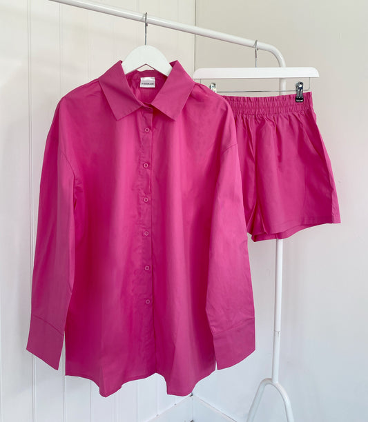 PINK OVERSIZED SHIRT AND SHORTS CO-ORD