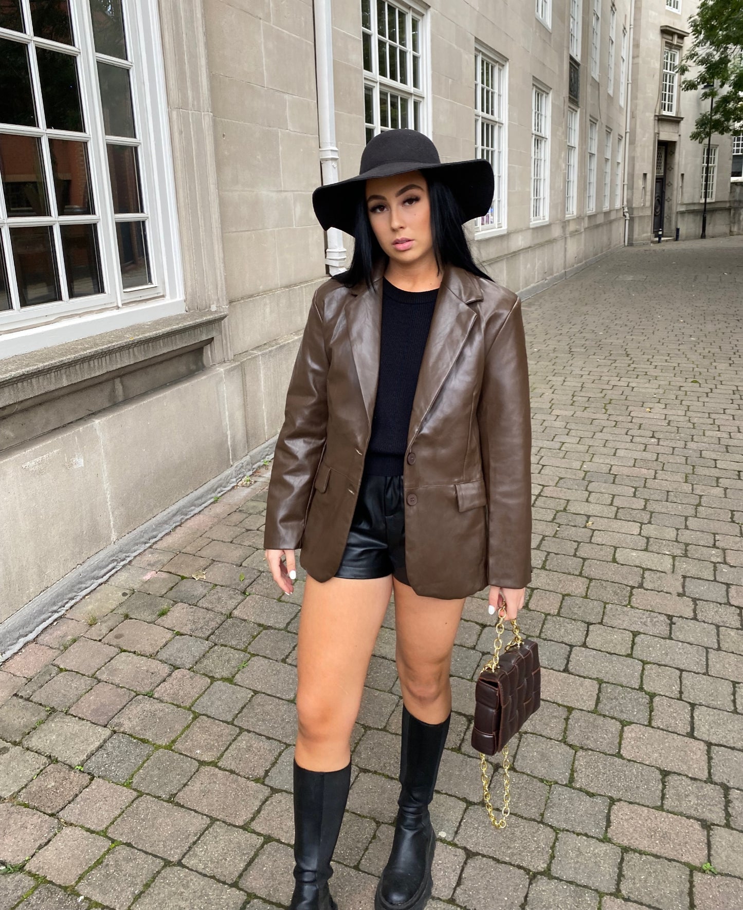 BROWN VEGAN LEATHER BLAZER