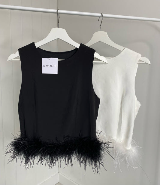 FEATHER HEM CROPPED VEST