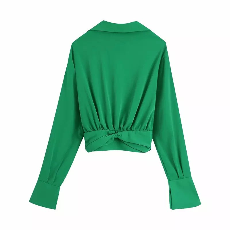 GREEN KNOT FRONT CROP SHIRT