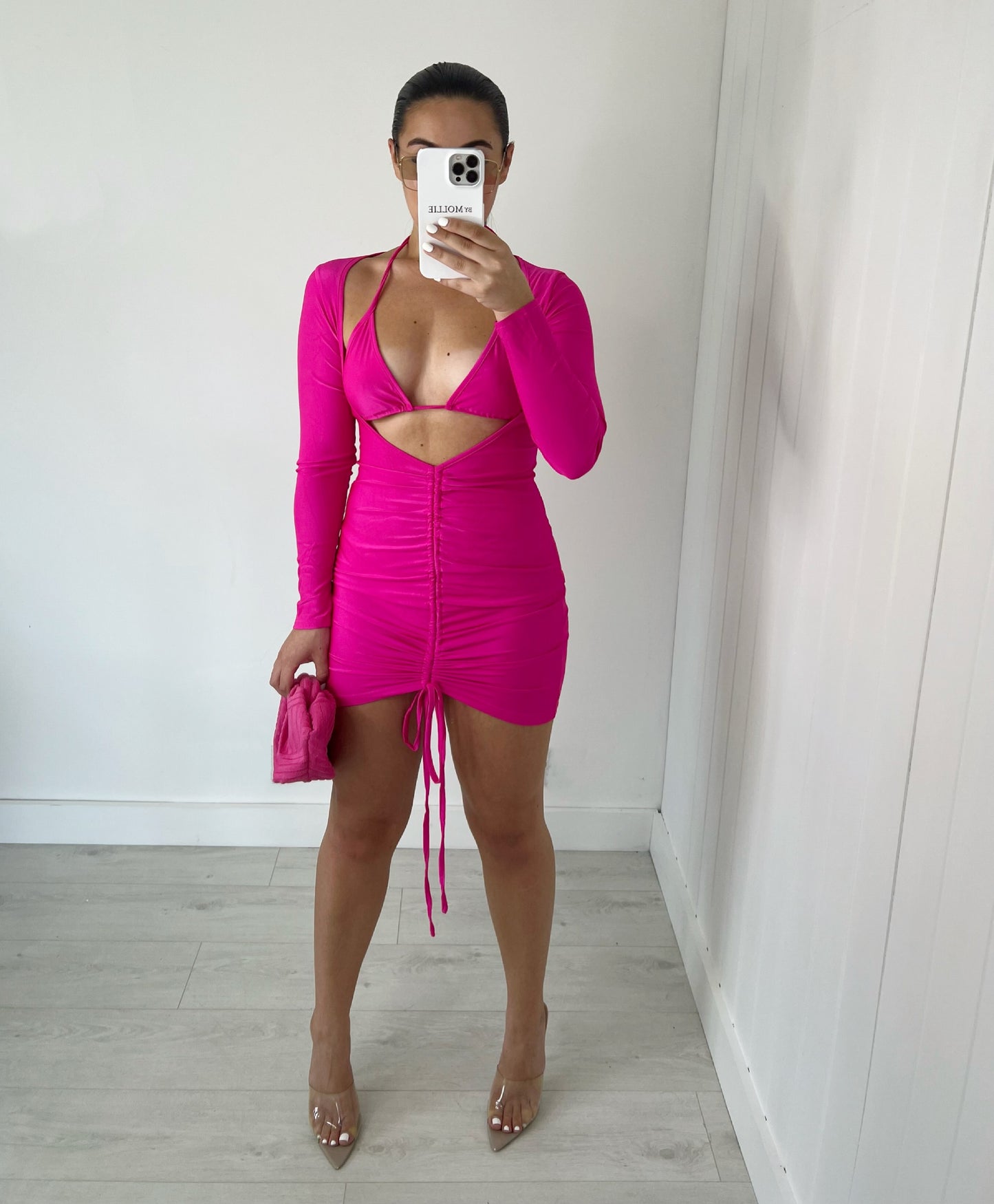 PINK PLUNGE FRONT MINI DRESS