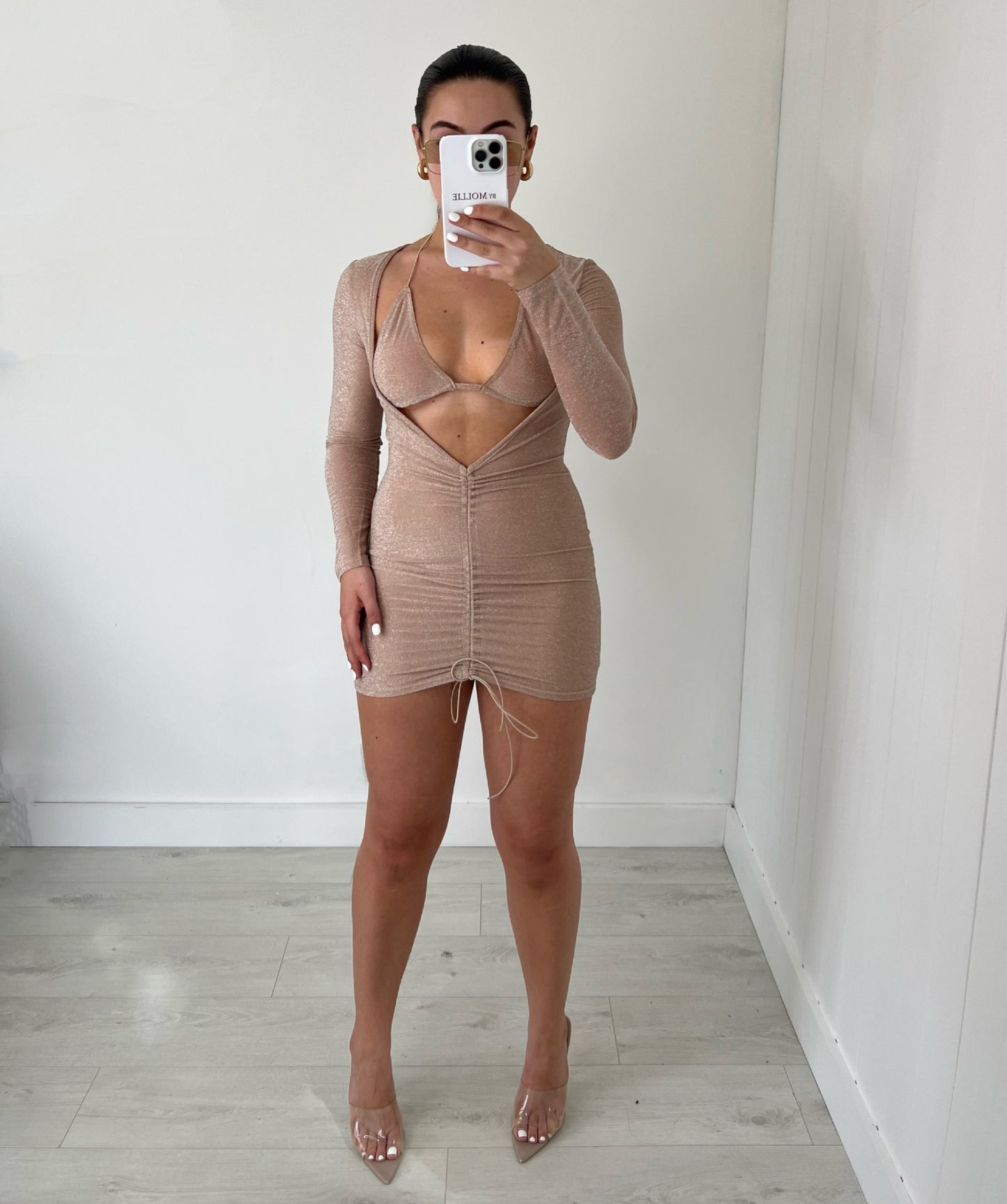 GLITTER PLUNGE FRONT MINI DRESS