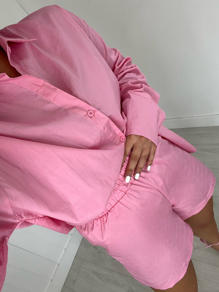 BUBBLEGUM PINK OVERSIZED SHIRT AND SHORTS CO-ORD