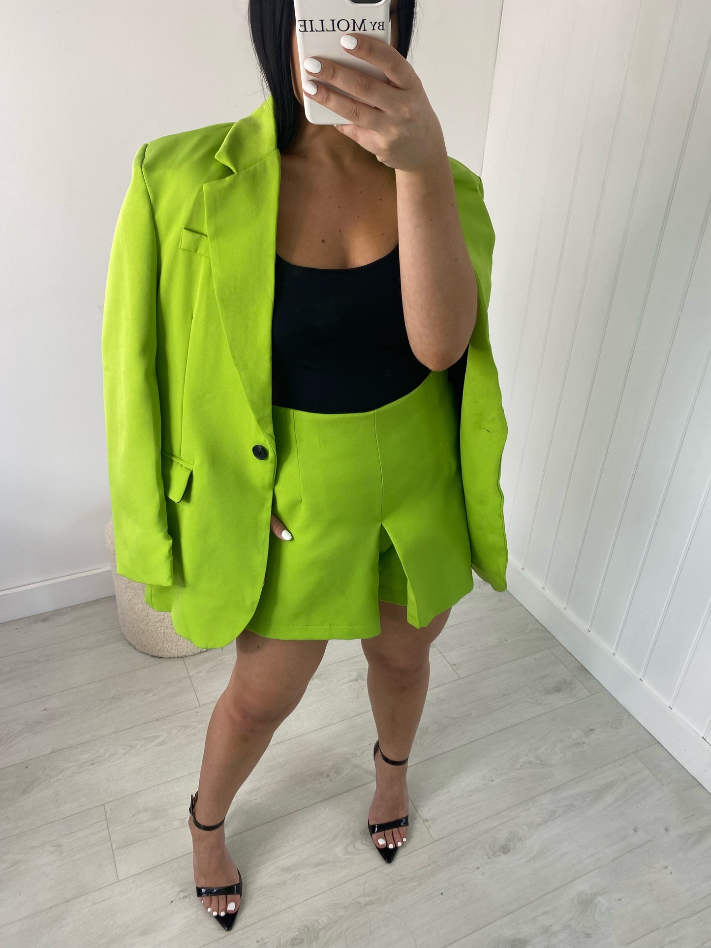 LIME GREEN FLARE SHORTS