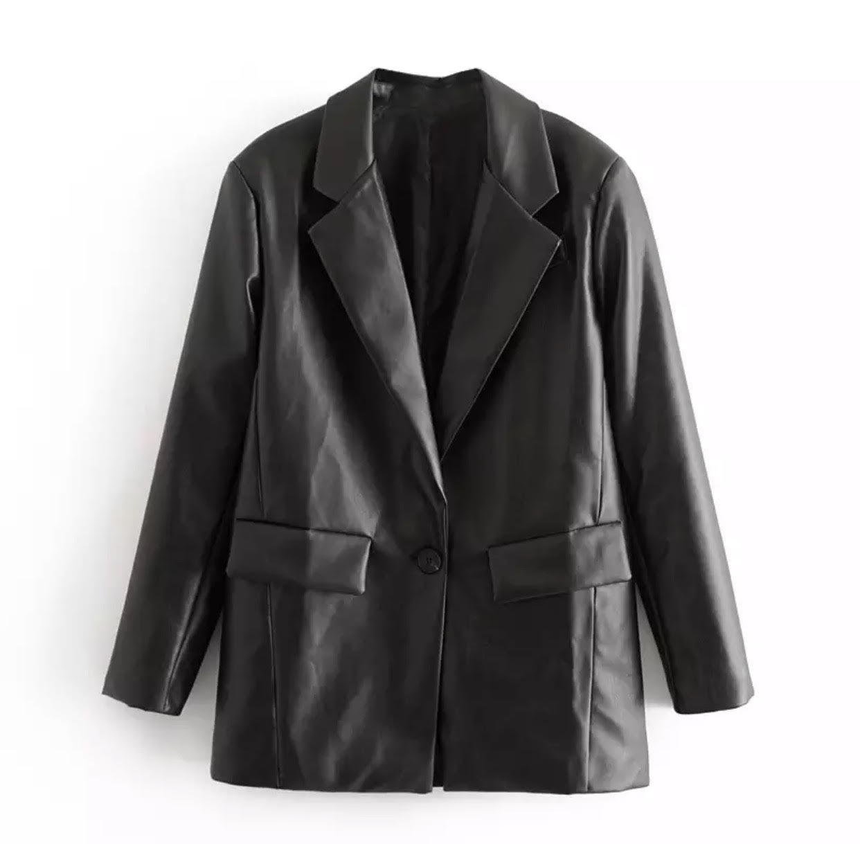 BLACK VEGAN LEATHER BLAZER