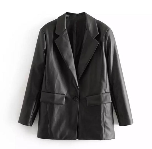 BLACK VEGAN LEATHER BLAZER